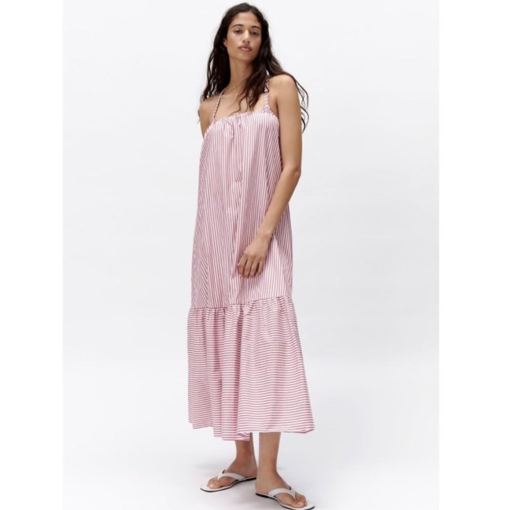 NWT Zara stripped midi poplin dress